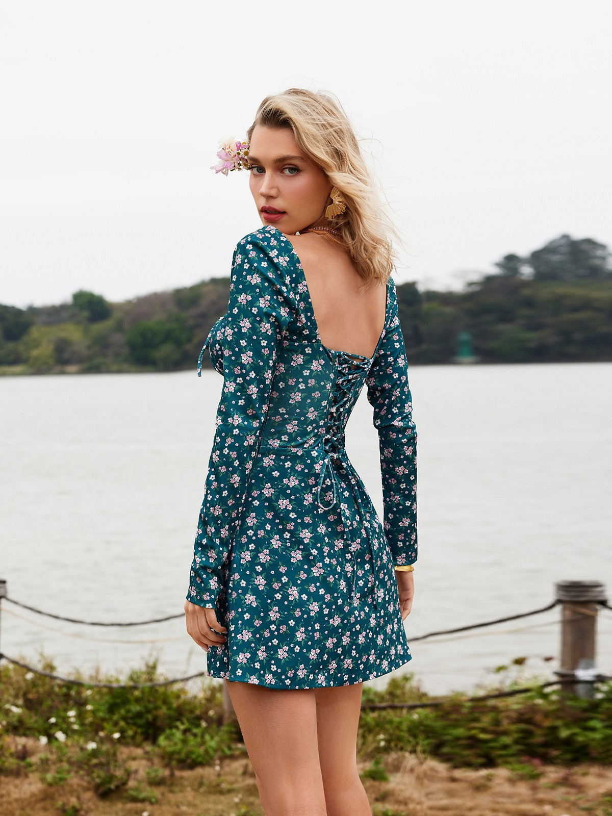 Floral Lacing Mini Dress