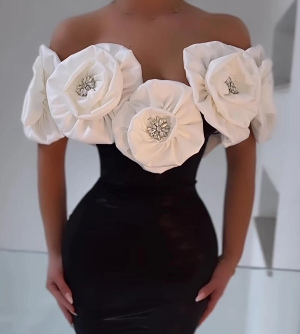 Off Shoulder 3D Flower Design Tight Long Bandage Dress