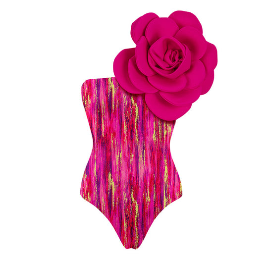 Ruffle Splice Print Beachwear