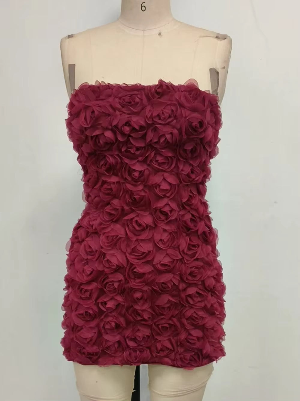 Strapless 3D Flowers Short Dress