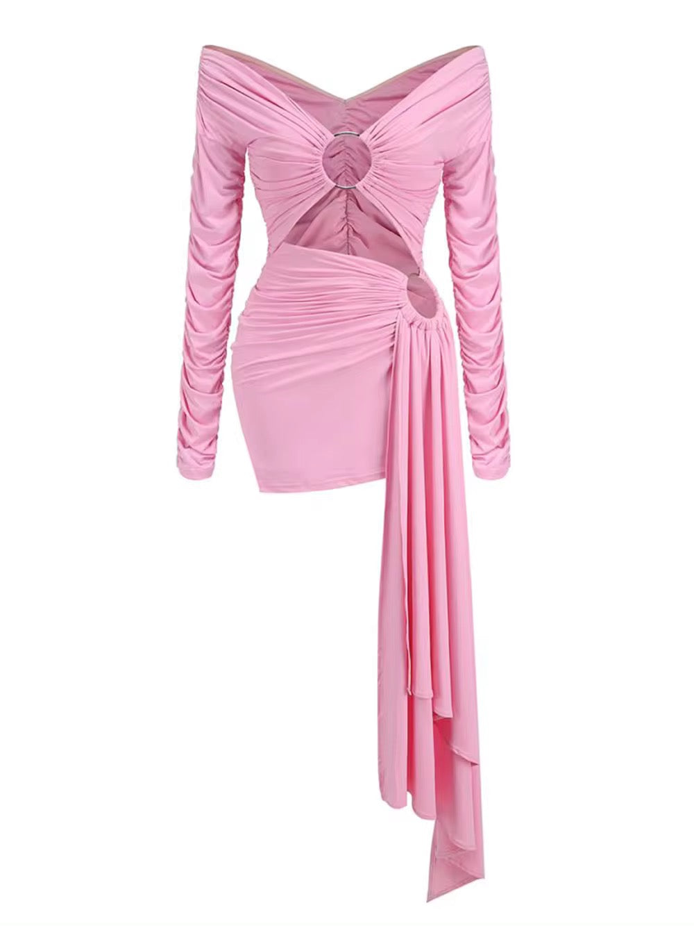 Pink Hollow Out Long Sleeved Tight dress