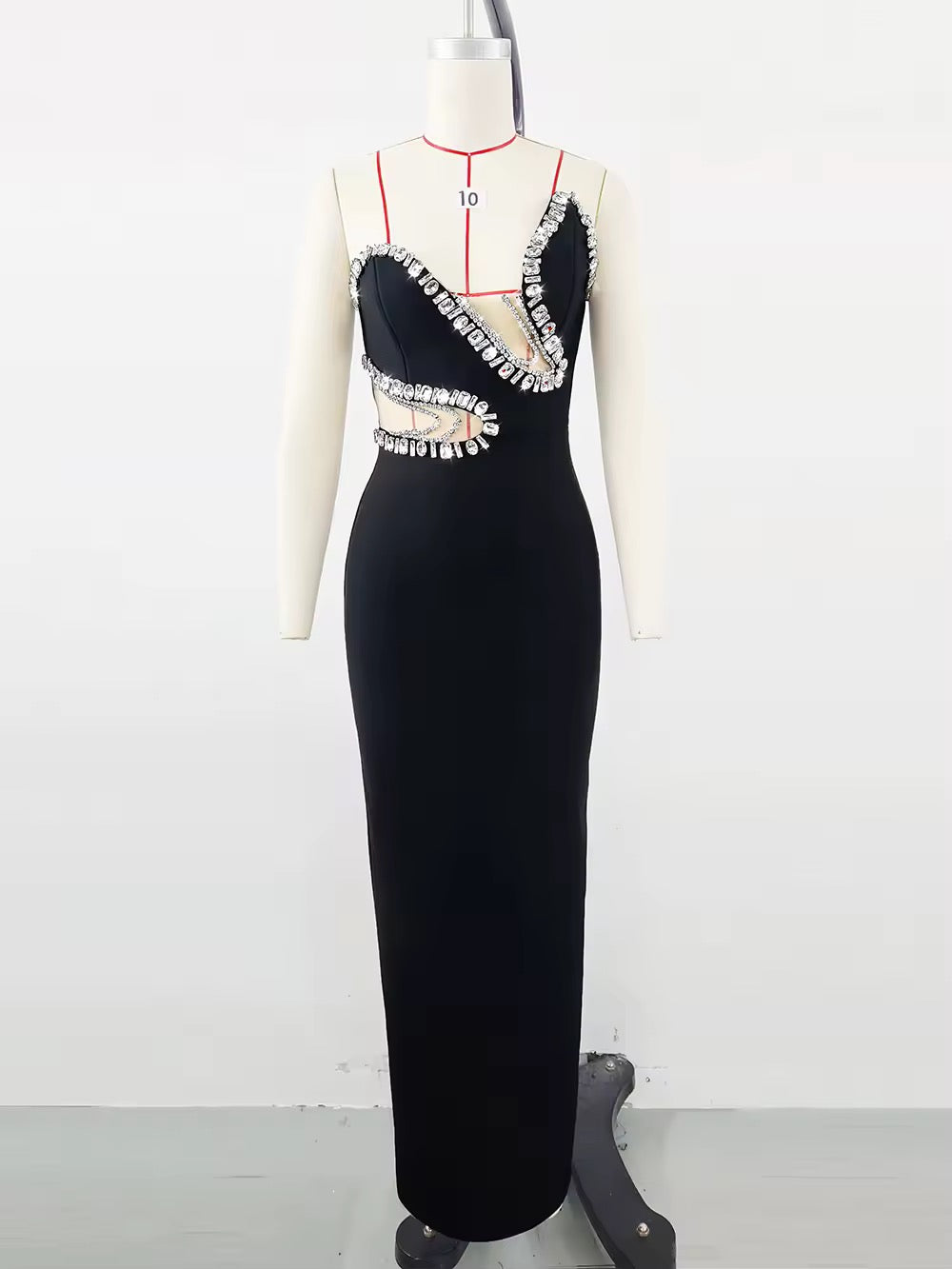 Diamond Beading Maxi Bandage Sexy Strapless Mesh dress