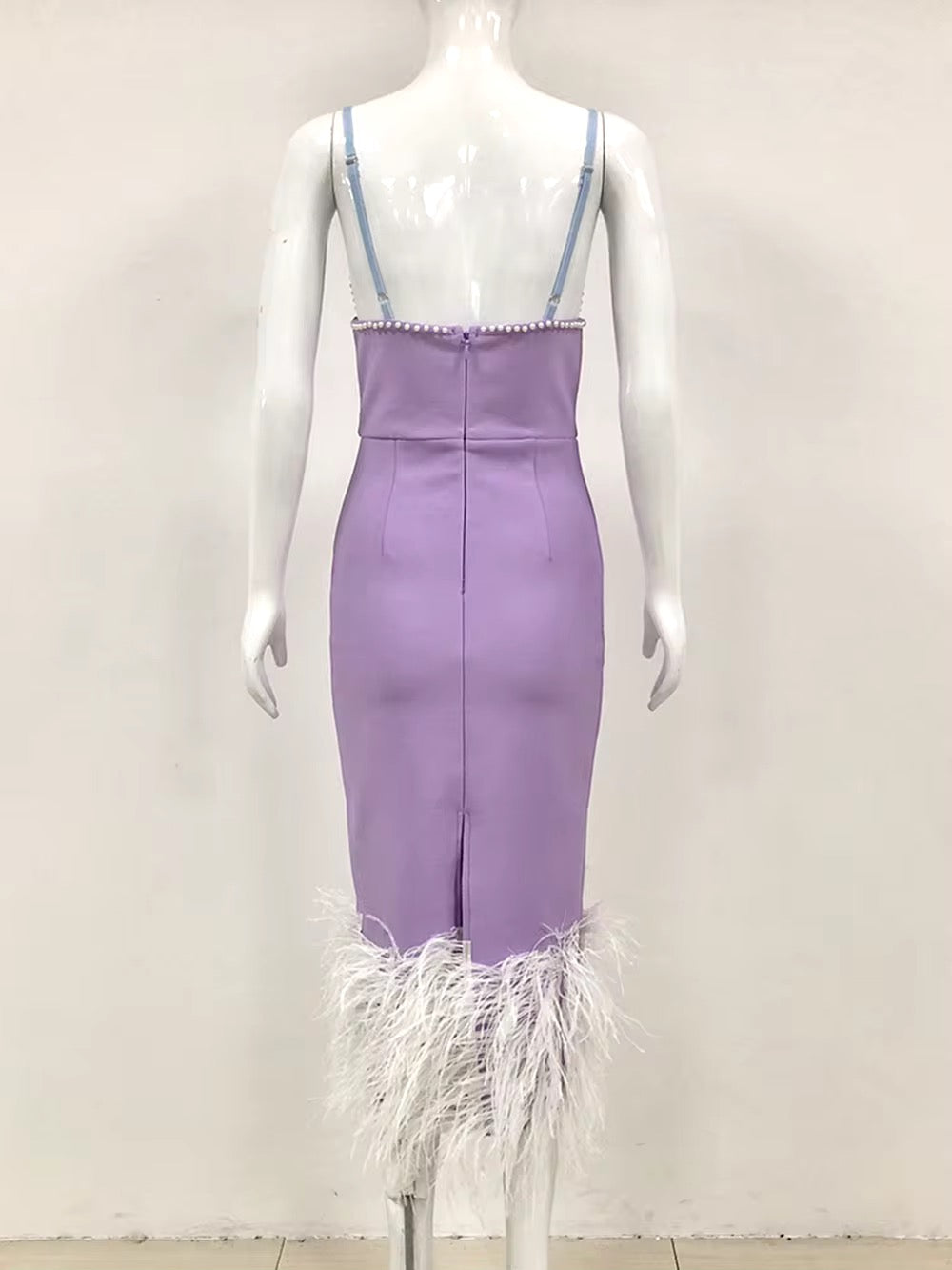 Feather Bead Spaghetti Strap Backless dress