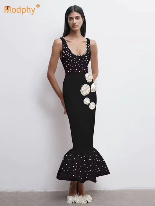 3D Flower Pearl Bodycon Evening dress