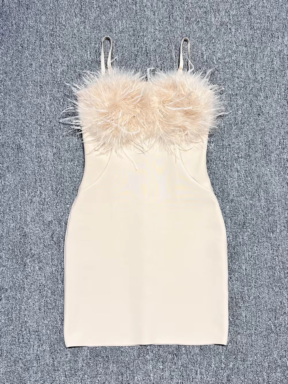 Apricot Ostrich Feathers Spaghetti Strap Backless dress