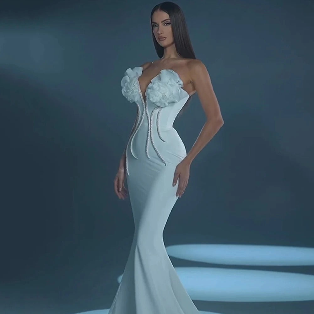 Mermaid Strapless Diamond Flower Maxi Bandage Dress