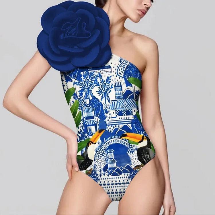 3D flower swimsuit with beach skirt cover up REBECATHELABEL