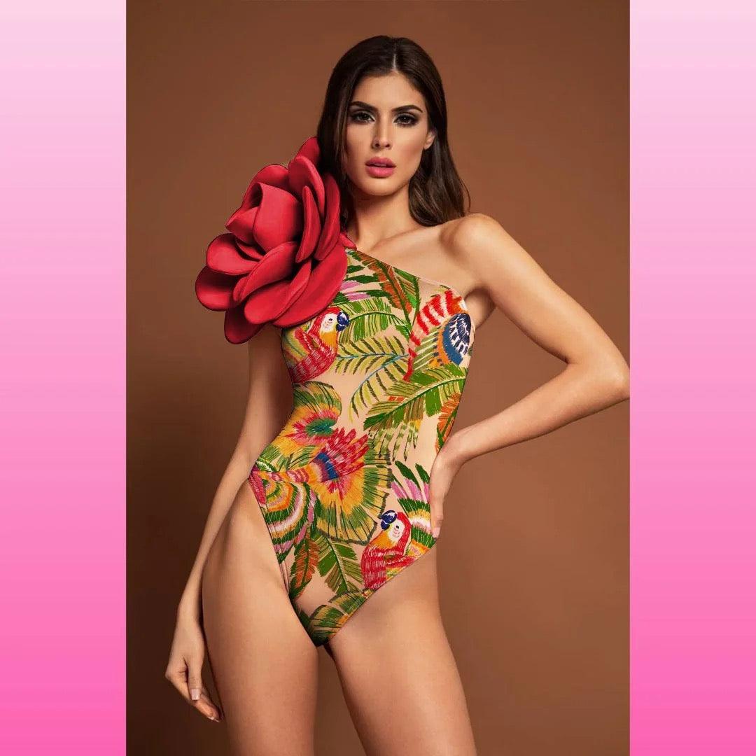 3D flower swimsuit with beach skirt cover up REBECATHELABEL