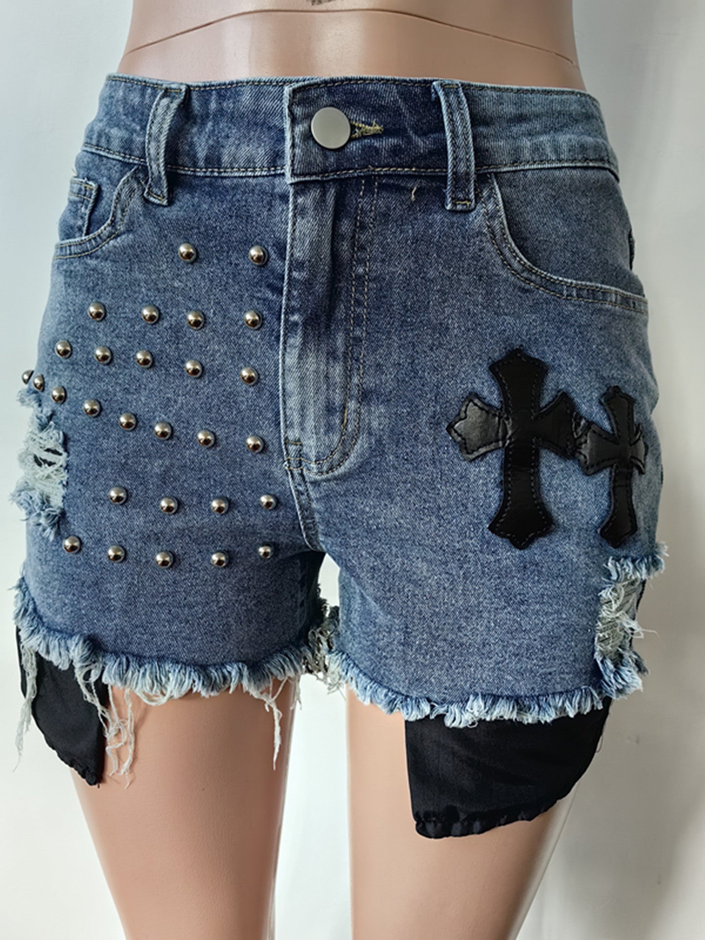 Denim Shorts Beaded Denim Stretch Shorts