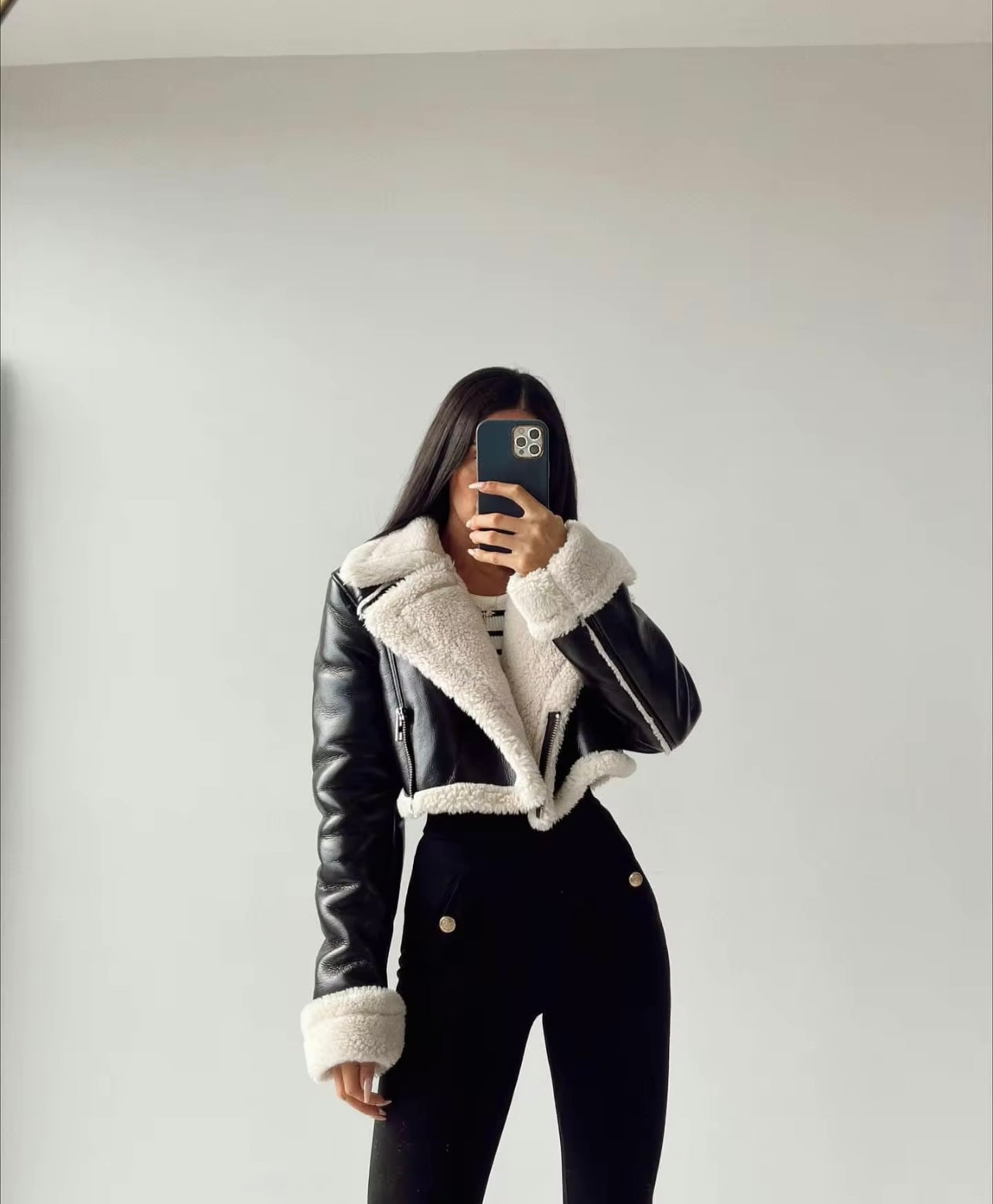 Cropped PU Leather Jacket