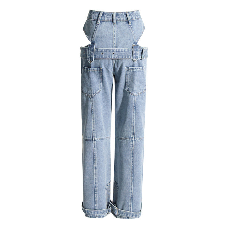 Leg Pants Overalls Trousers Washed Jeans