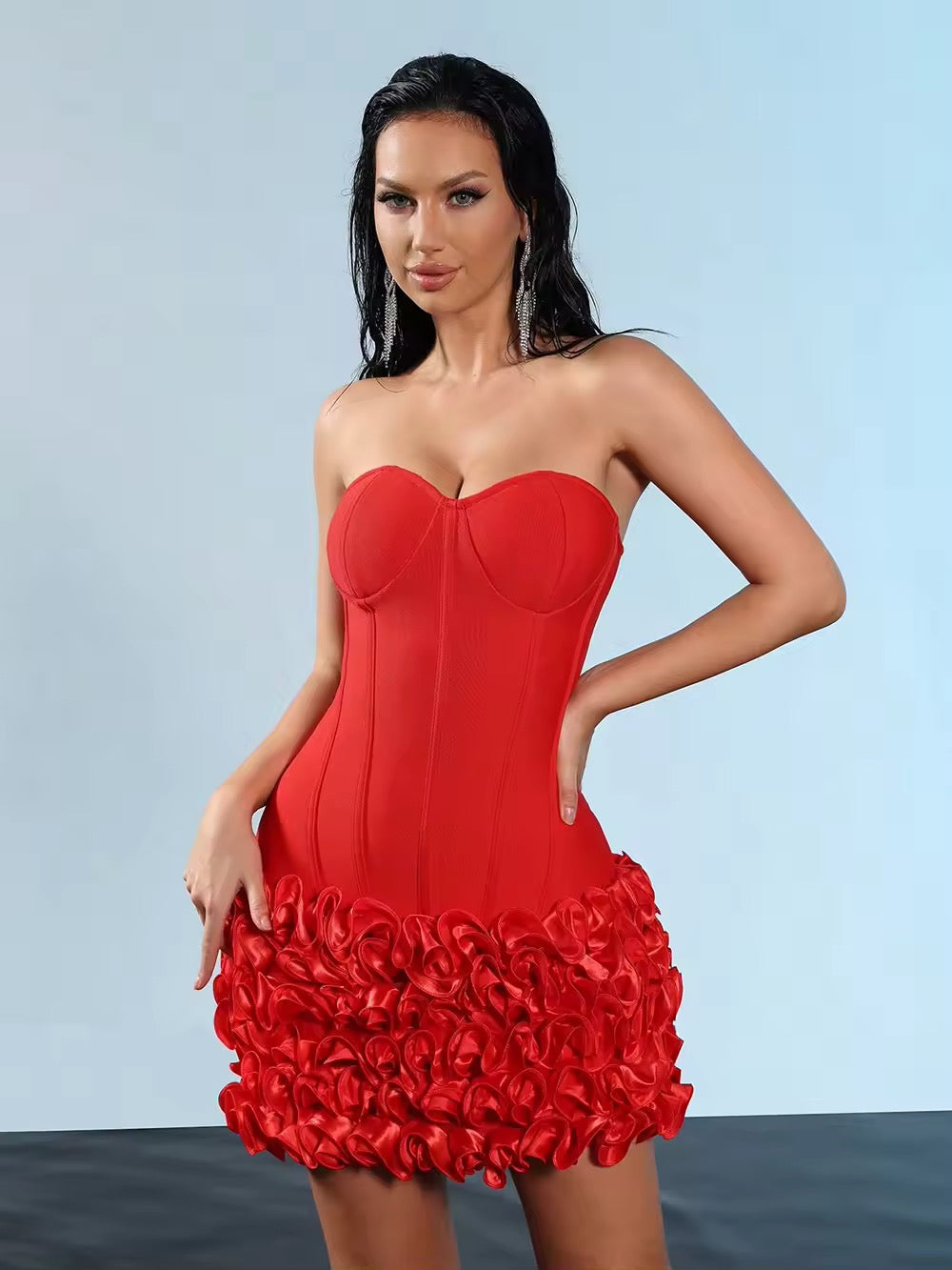 3D Flowers Strapless Tight Backless dress