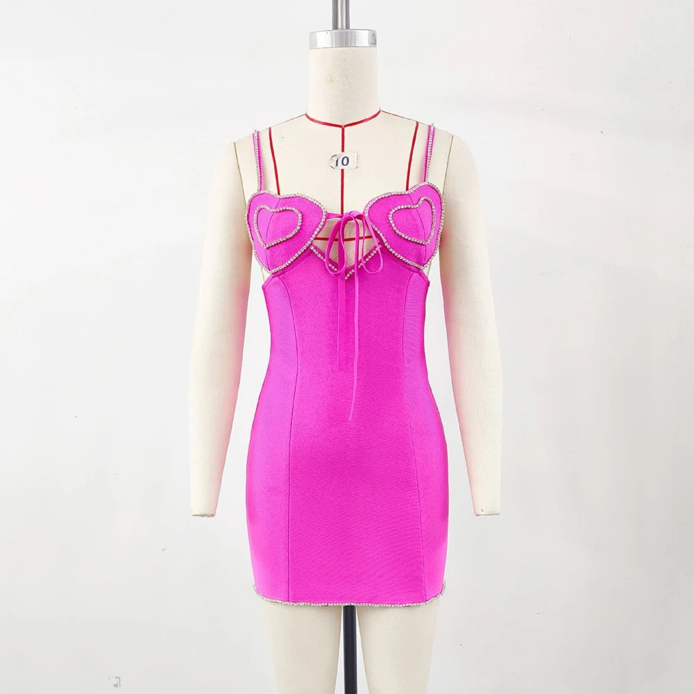 Heart Diamond Hollow Sexy Backless Sleeveless Tight mini dress