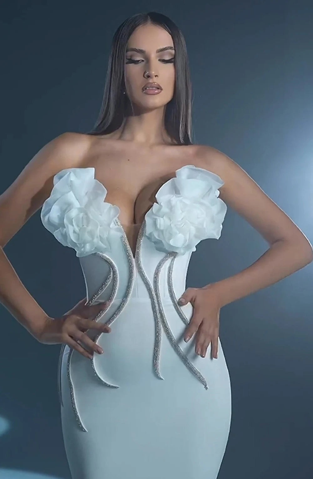 Mermaid Strapless Diamond Flower Maxi Bandage Dress