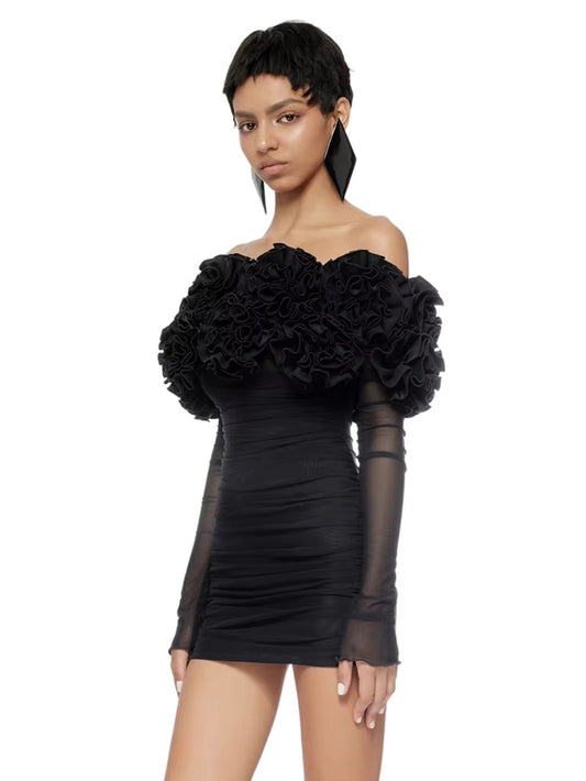 Layered Ruffle Edge Sexy Off Shoulder Mini Dress