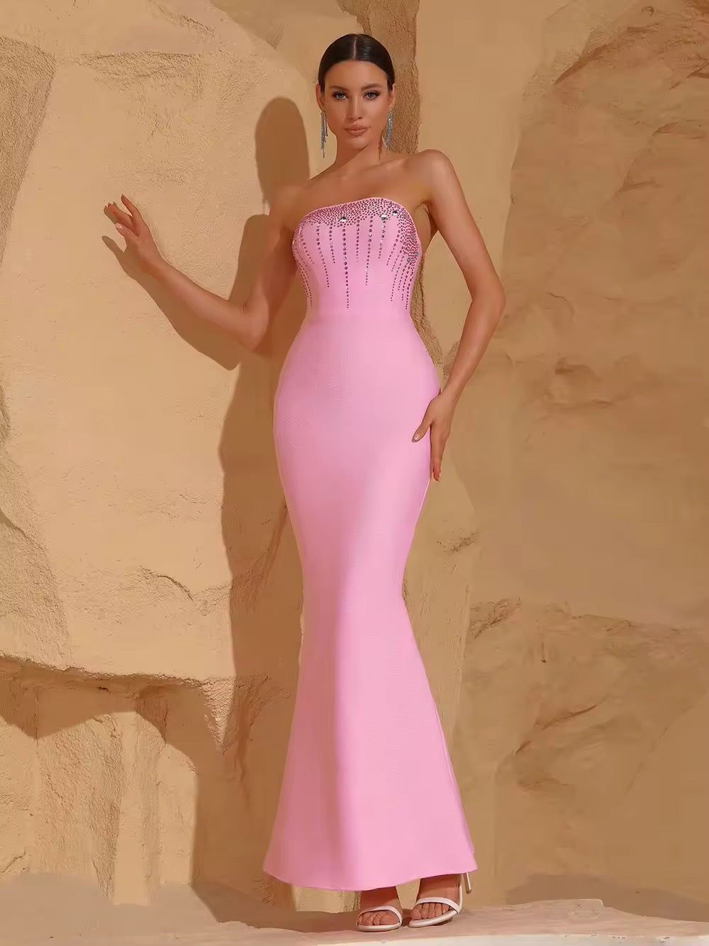 Strapless Diamond Bodycon Sexy Celebrity Cocktail Party Mermaid Bandage dress