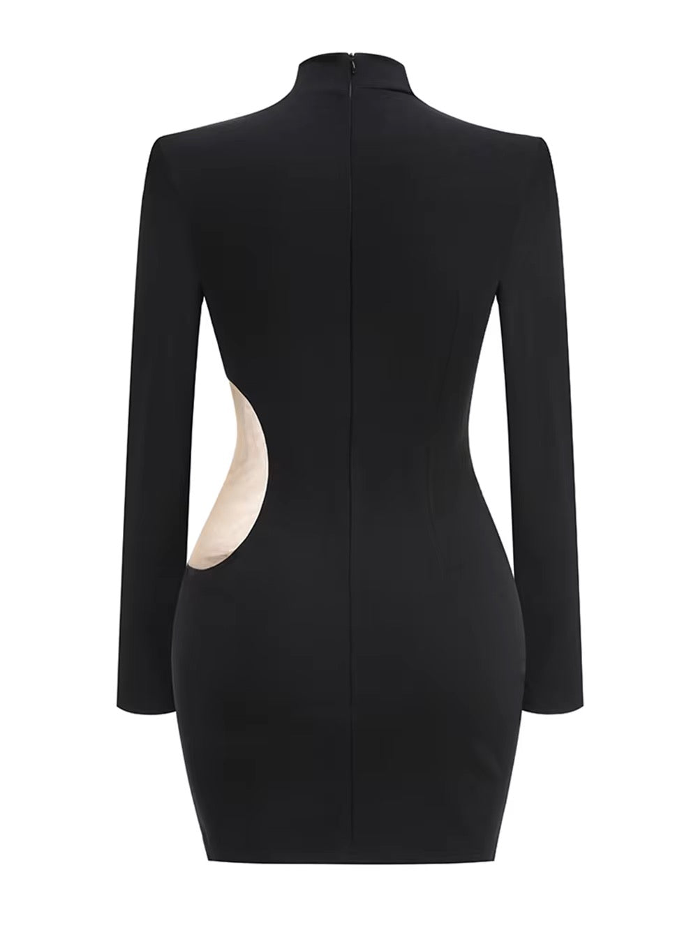 Pearl Mesh Turtleneck Black Mini Bodycon Dress