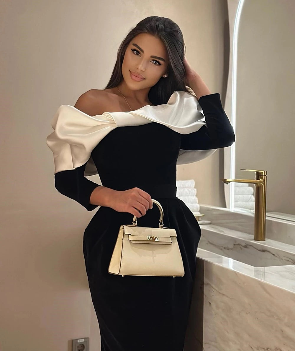 Long sleeved Off Shoulder Detachable Collar Tight Long Bandage Dress