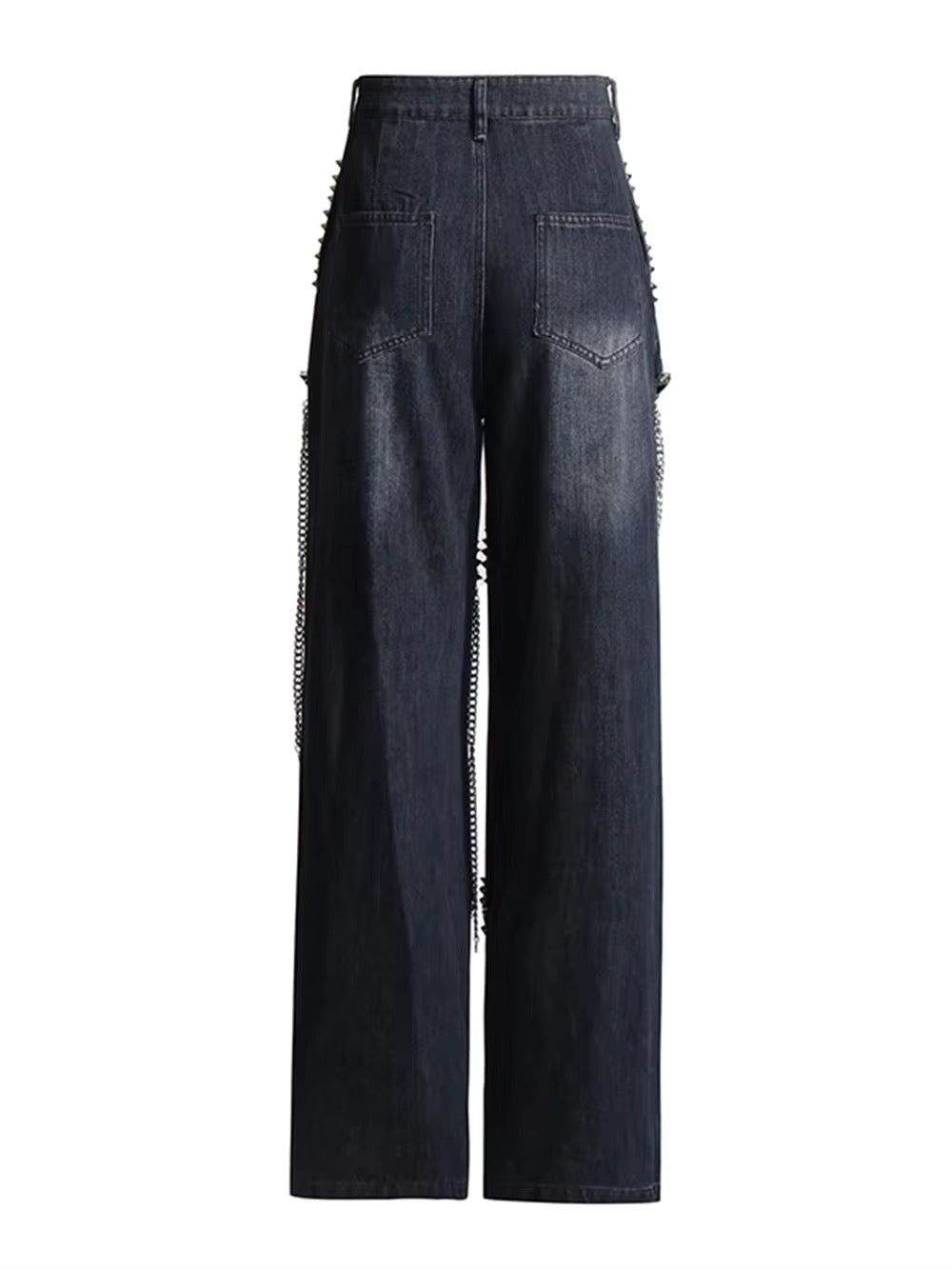 Baggy Wide Leg Rivet chain hollow out Streetwear Denim