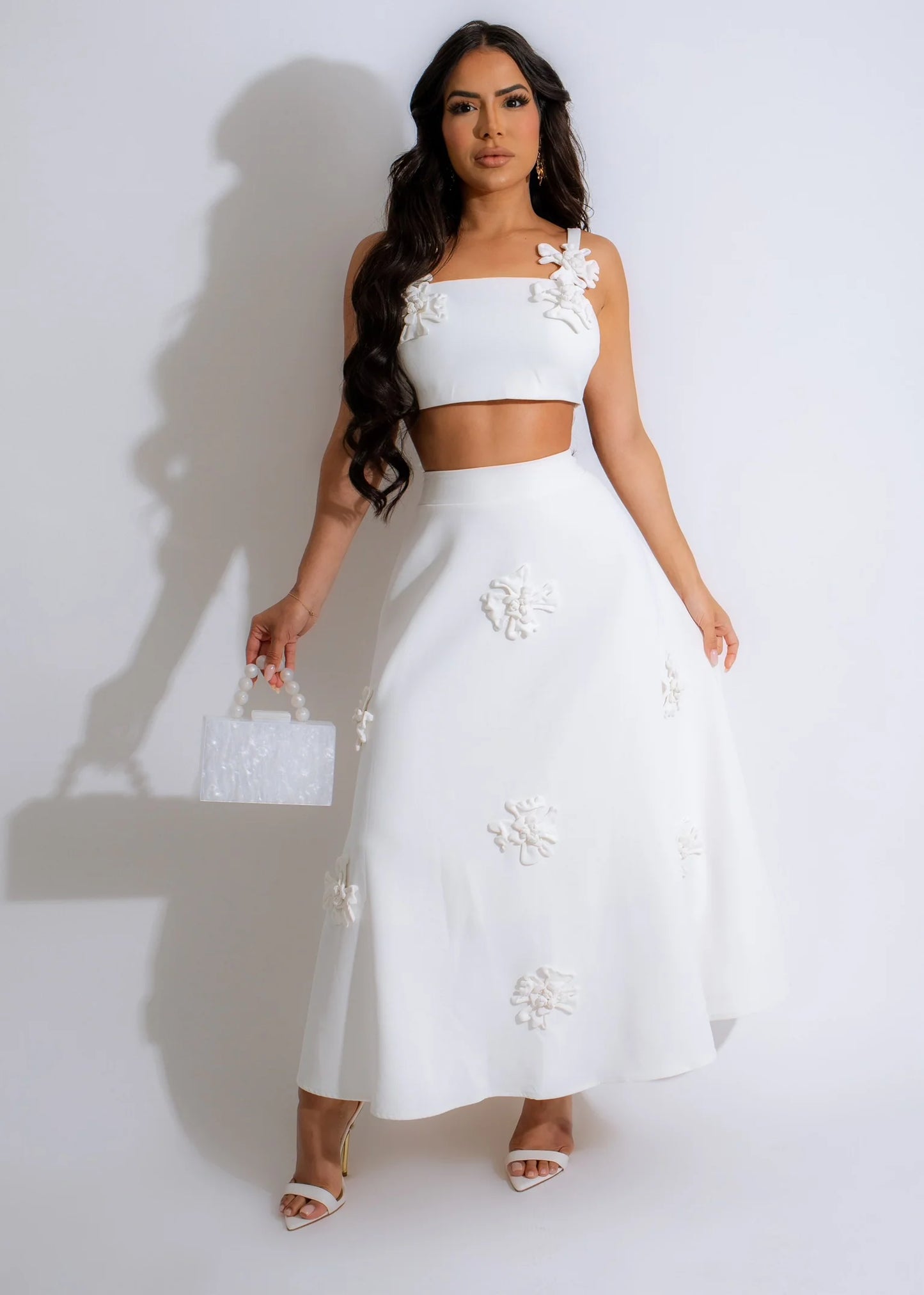 Classic Blossom Skirt Set White