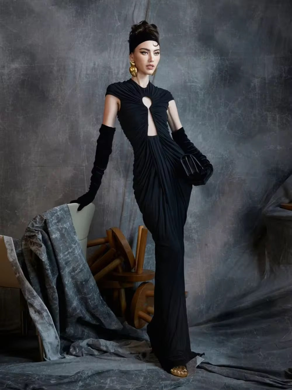 Black Elegant Mesh Long Dress