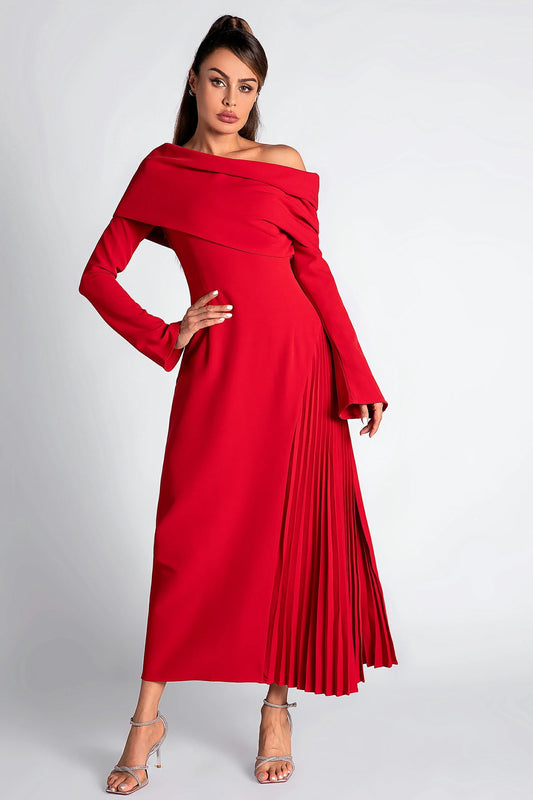 Langtry One Shoulder Pleat Slit Dress