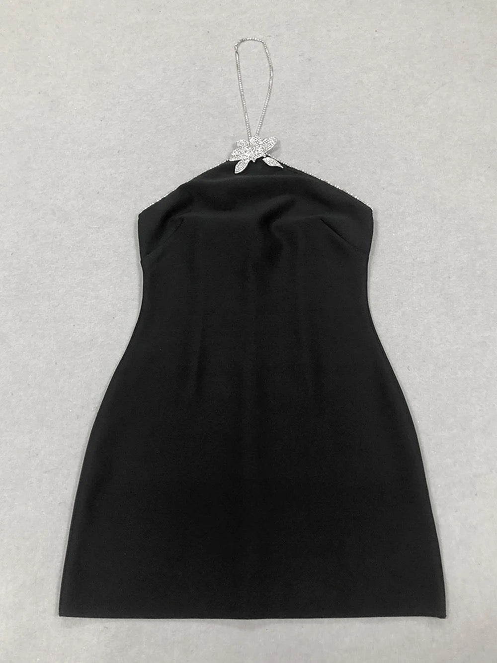 Backless Halter Neck Black Mini Bandage Dress