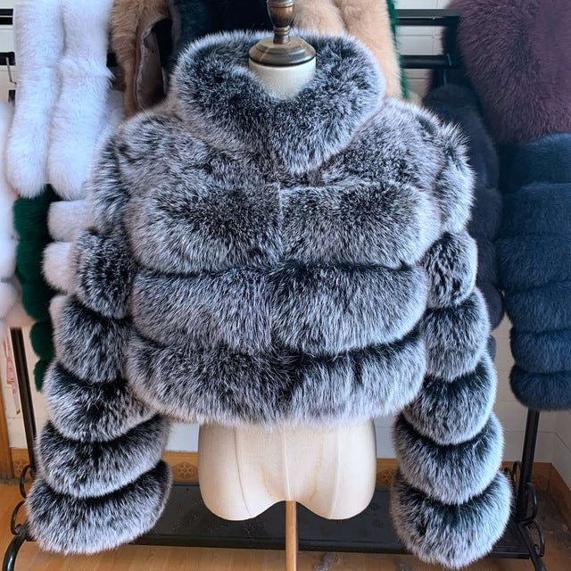 Fur Coat Short Stand Collar Faux Fur Coat Faux Fur Fur Long Sleeve