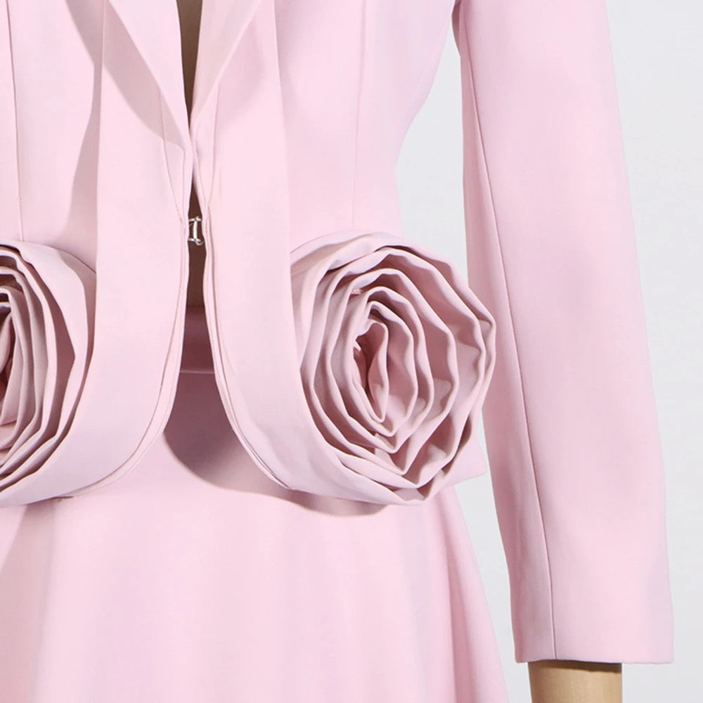 Pink 3D Flower Short Suit blazer