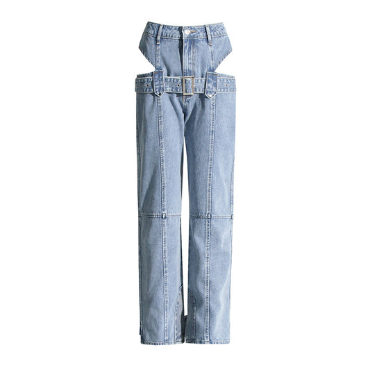 Leg Pants Overalls Trousers Washed Jeans