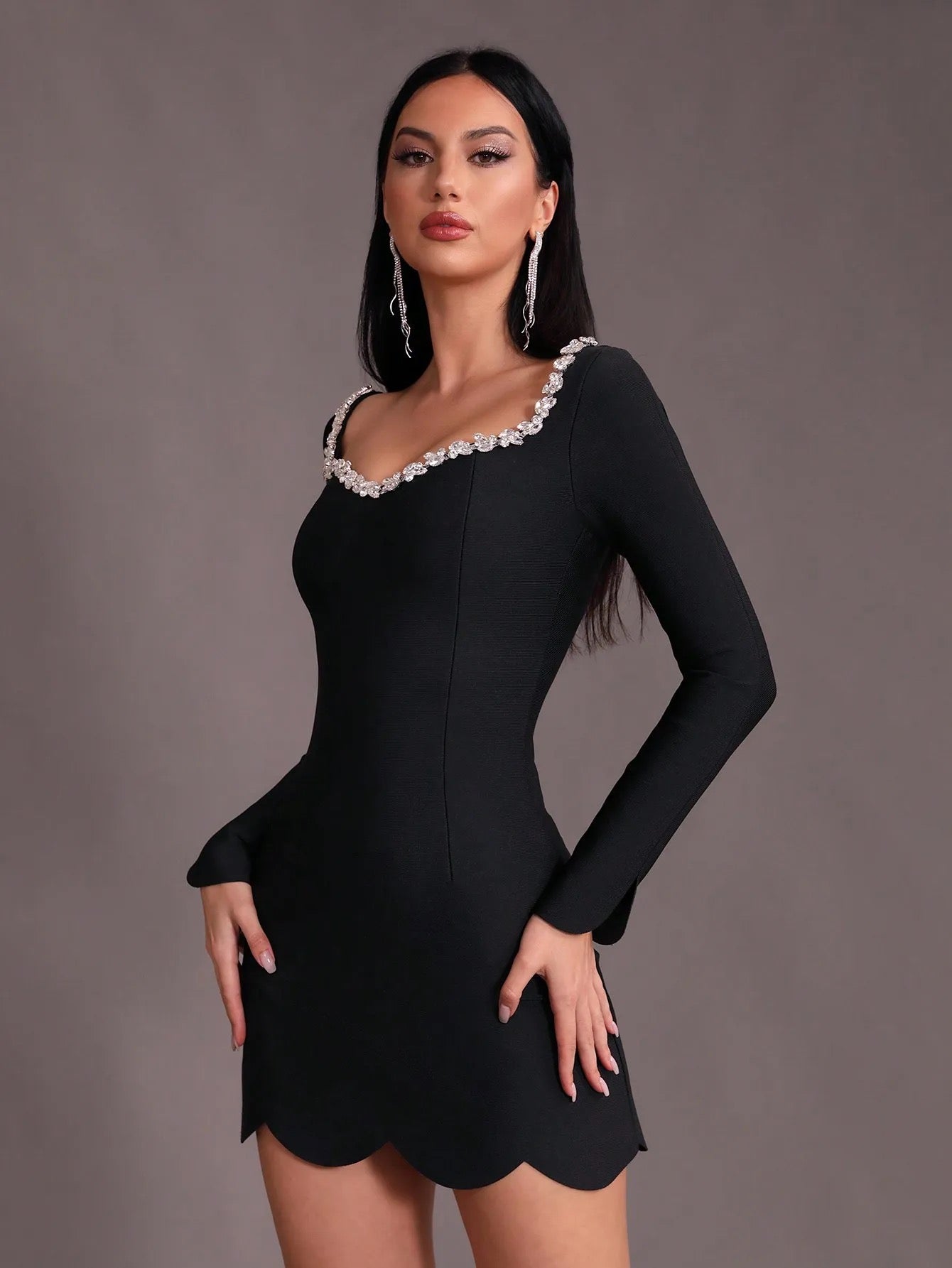 Long sleeved Diamond Short Tight Bandage Dress