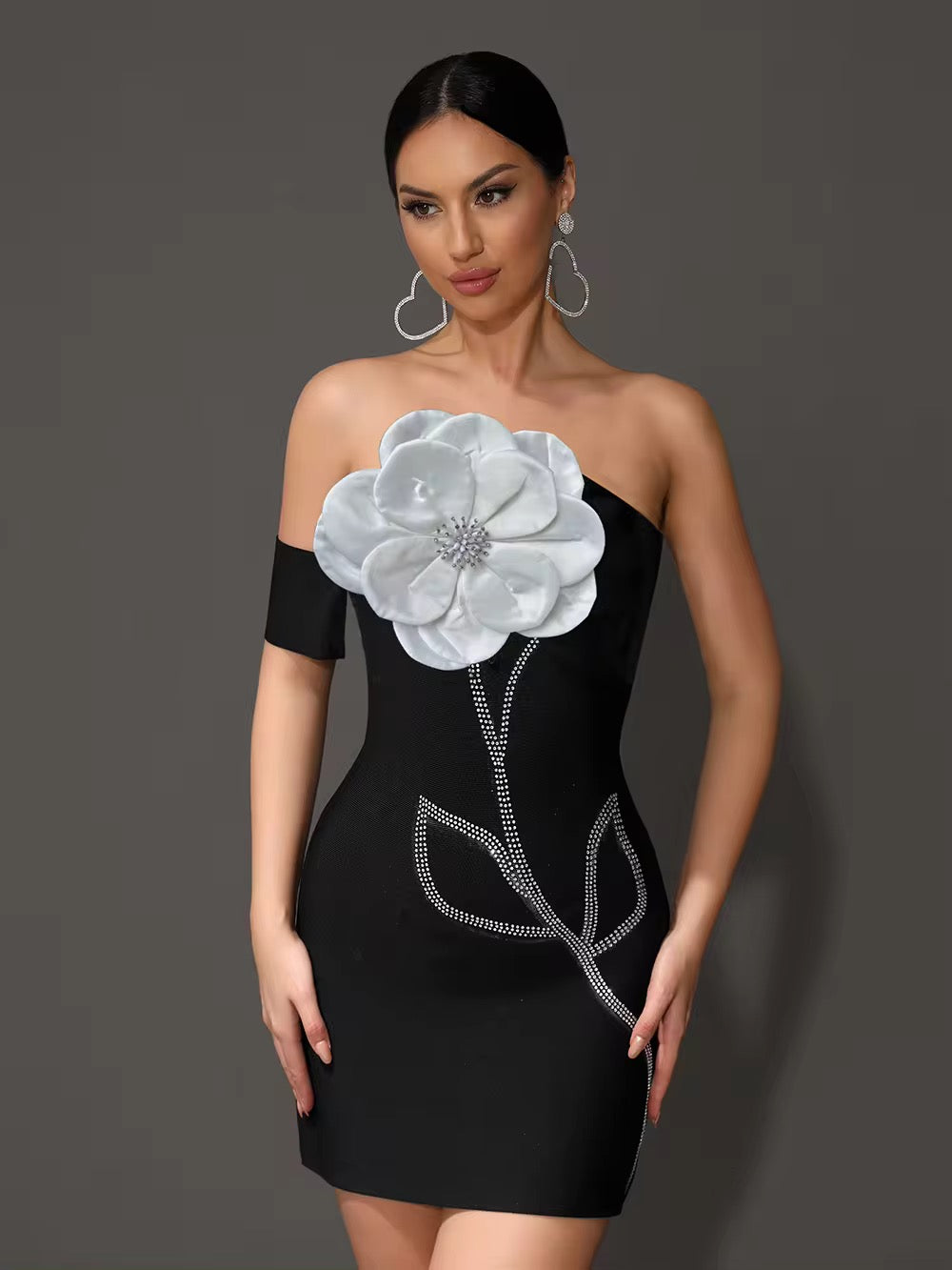 3D Flower Off Shoulder Tight Bandage Mini Dress