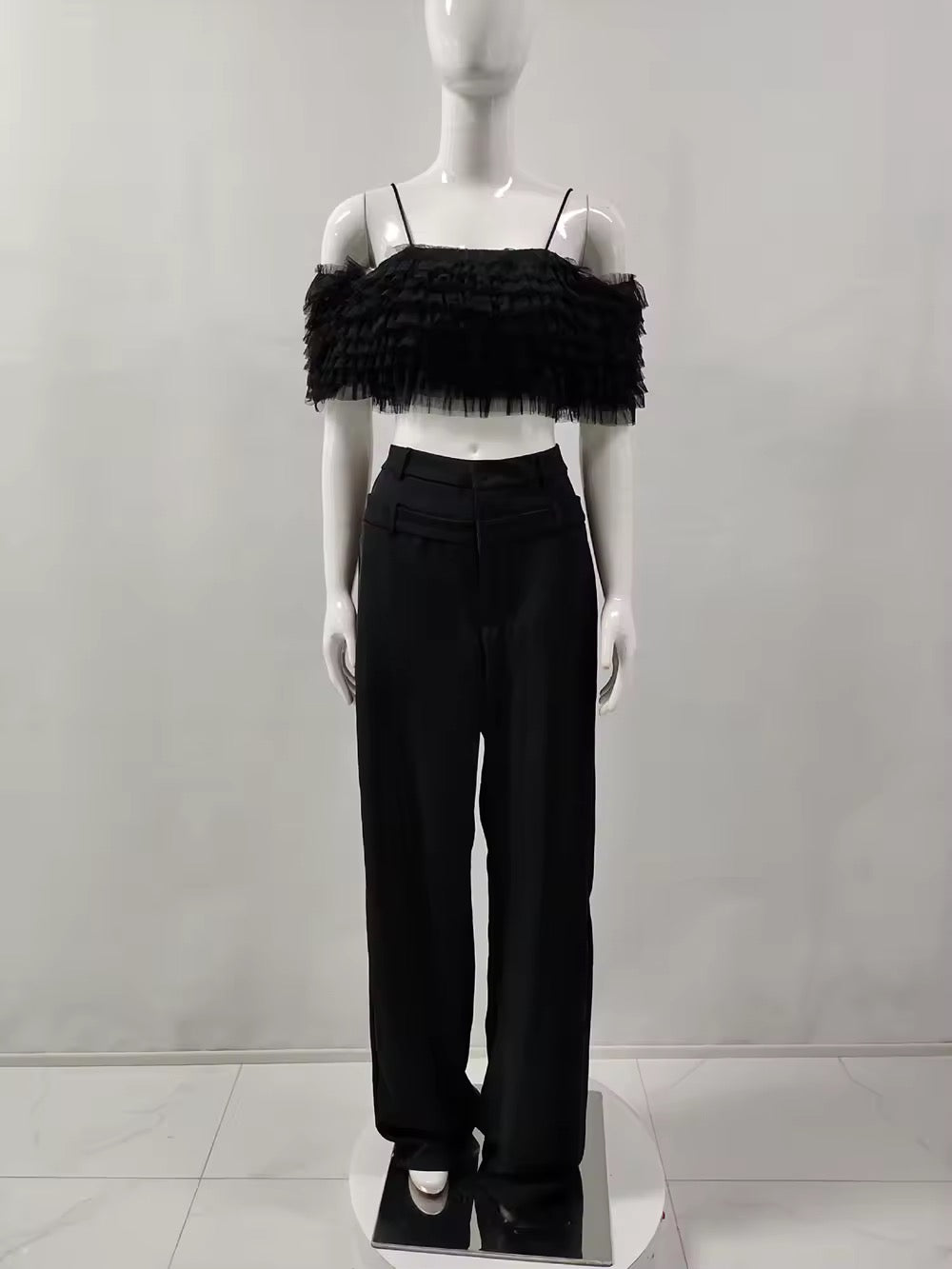 layered ruffle edges Crop Top and Pants set