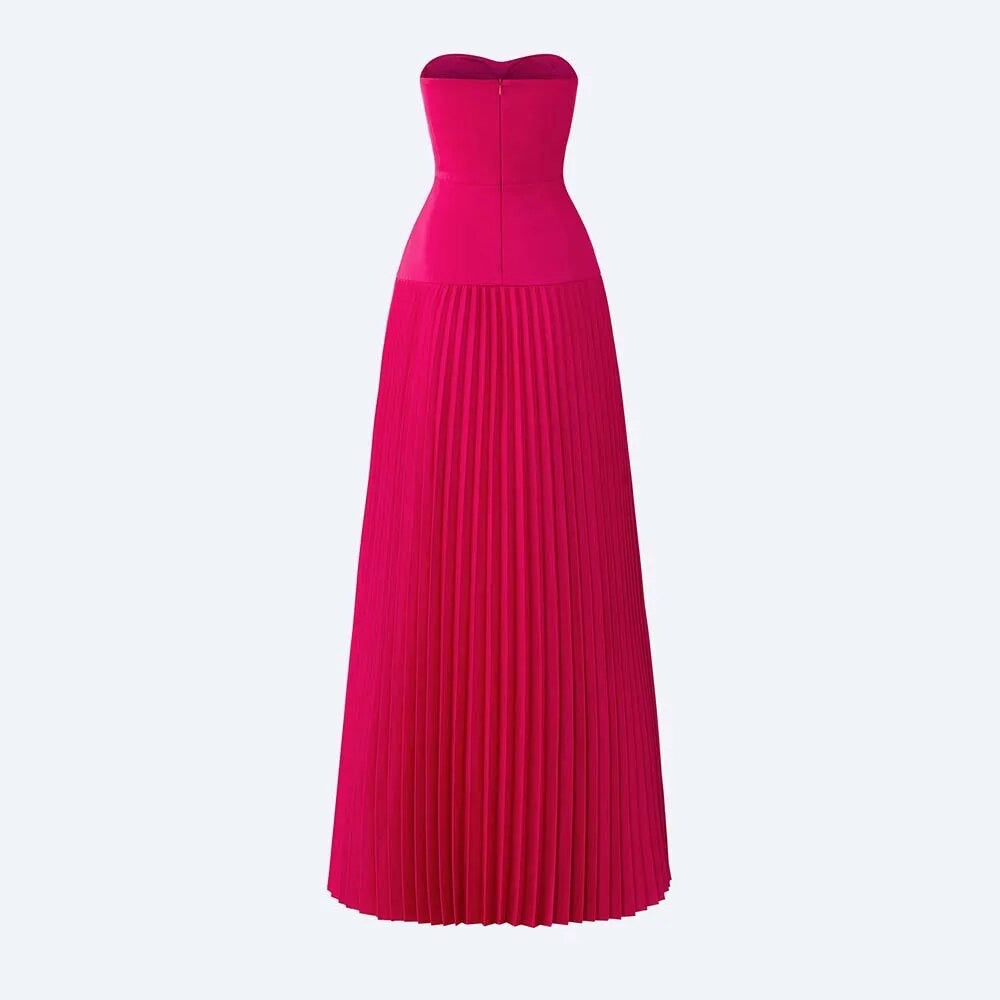 Rose Red Sexy Strapless Slim Fit Long Dress