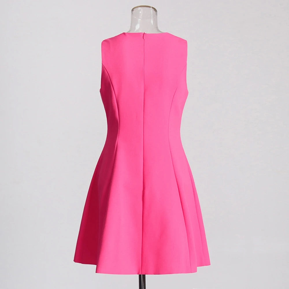 Pink 3D Flower Details A-line Sleeveless Mini Dress