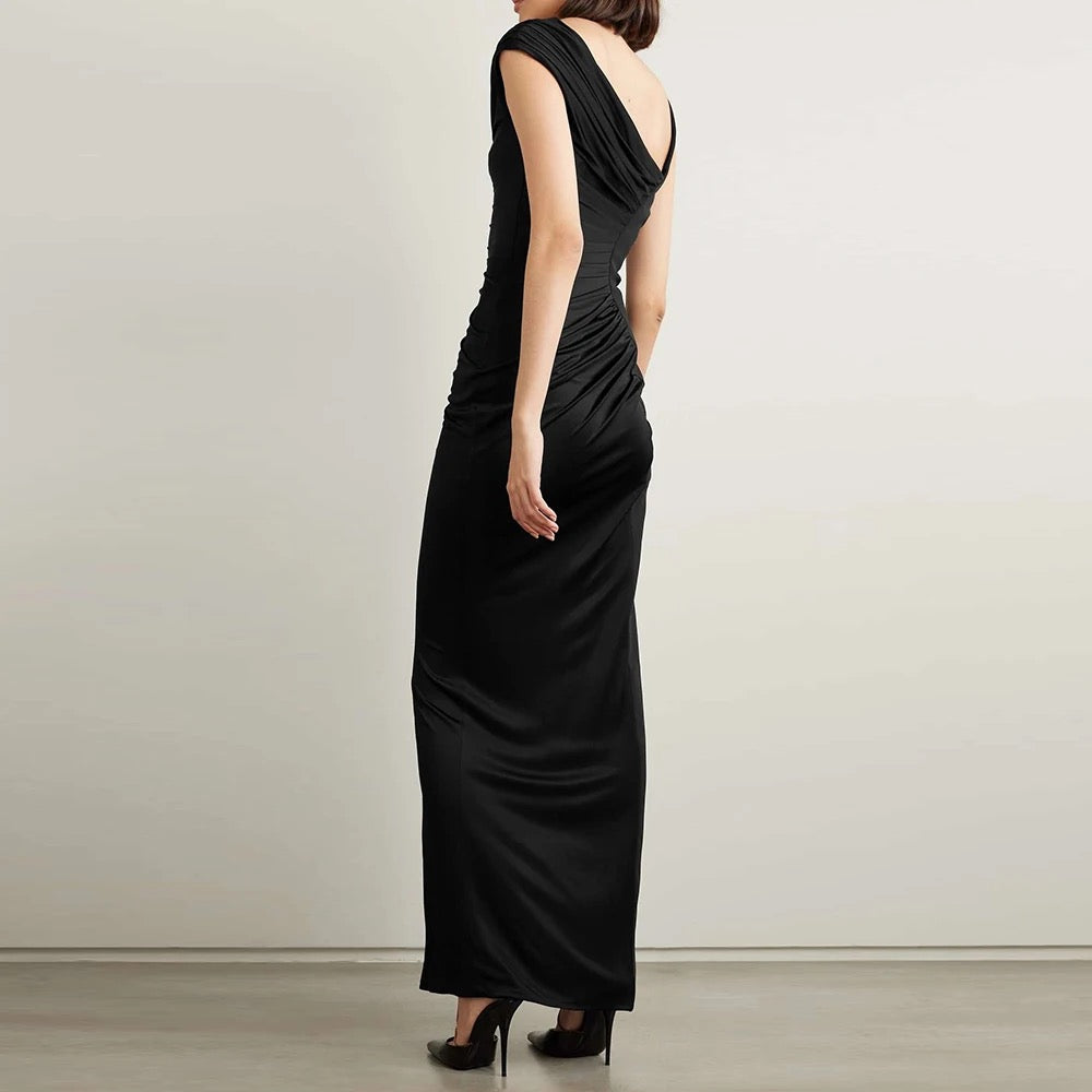 Sleeveless Sexy Asymmetric Decorated Hanging Tight Long Dress