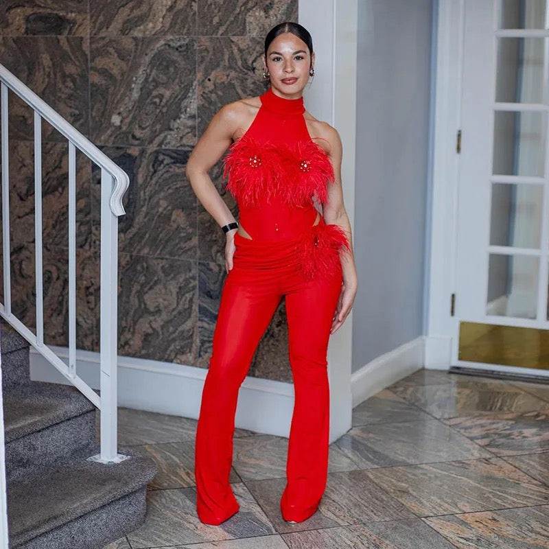 See through Jumpsuit High Waist Bootcut Pants Set