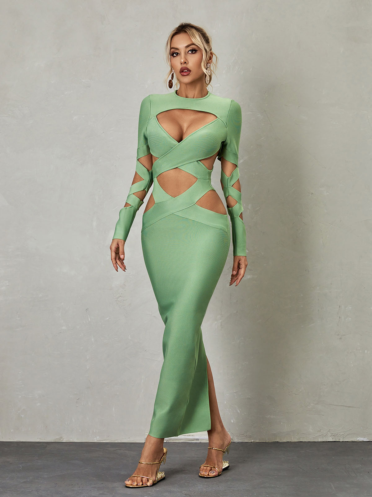 Long Sleeve Cutout Bandage Dress