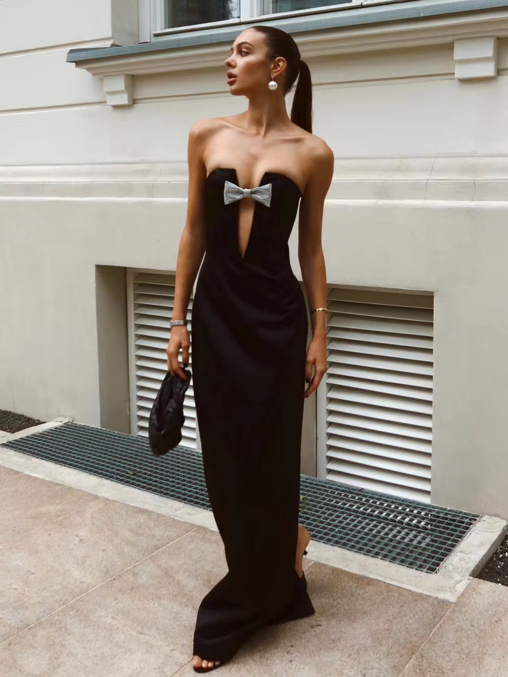 Strapless High Slit Evening Dress