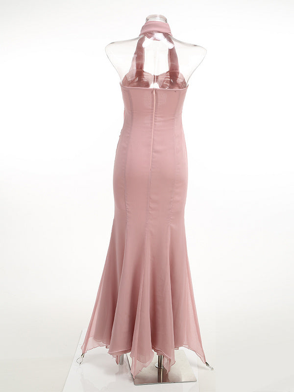 Pink Scarf Maxi Strapless Sleeveless Hollow out dress