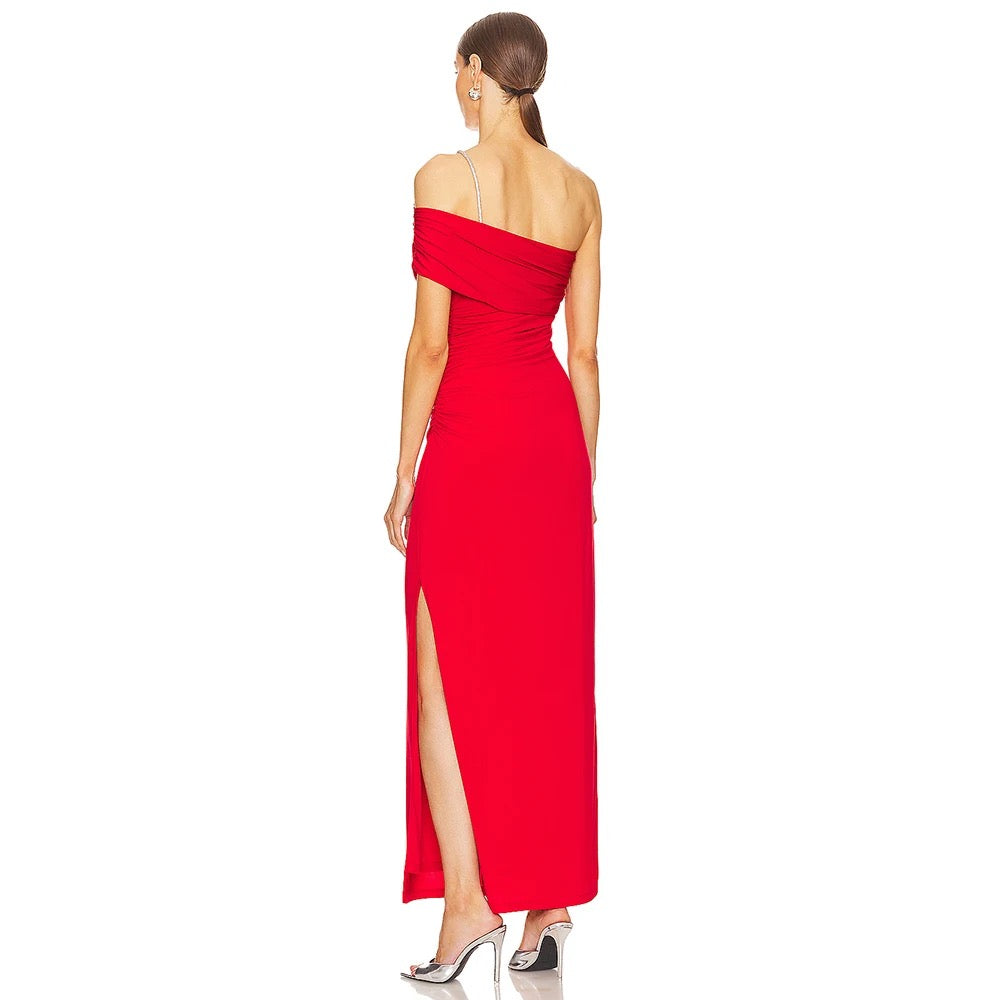 One Shoulder Tight Asymmetric Wrinkle Maxi Bandage Dress