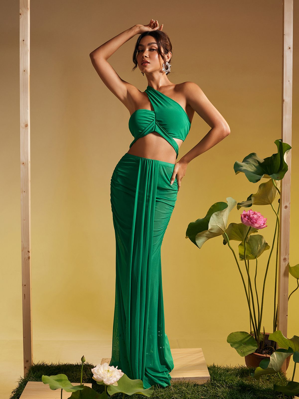 Draped Mesh Skirt Set