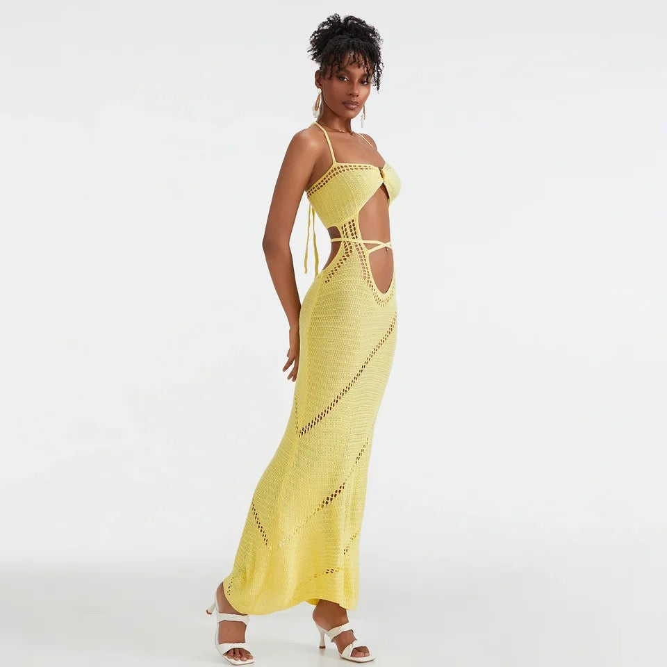 Cut Out Tie Halter Maxi Dress