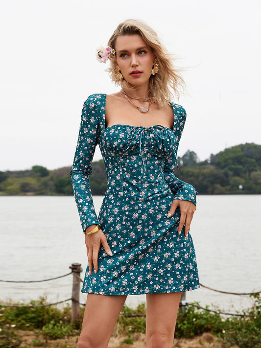 Floral Lacing Mini Dress