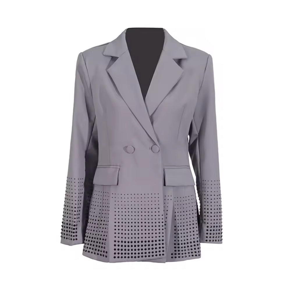 Long Blazer Double-Breasted Diamond Split Coat Jacket