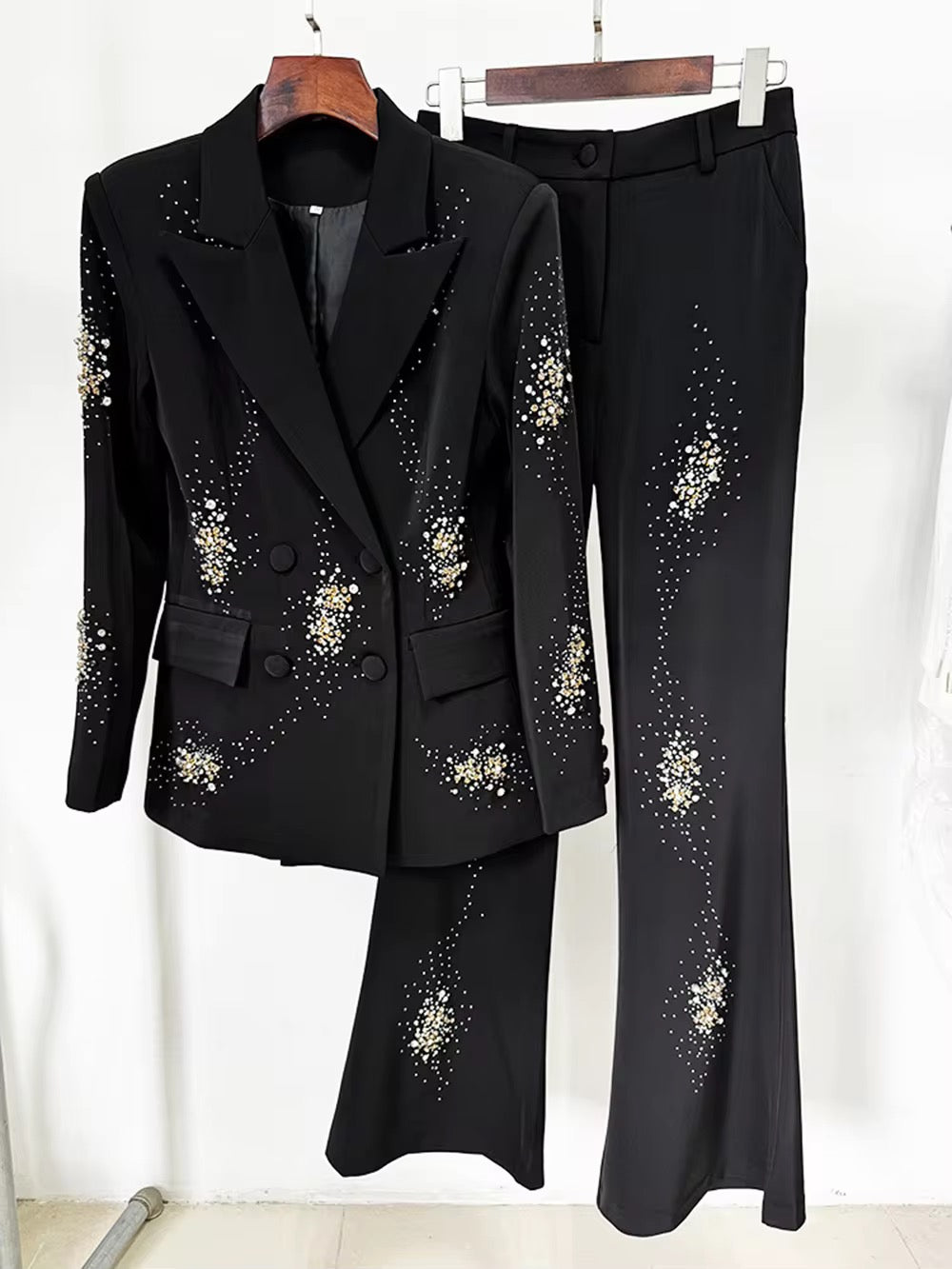 Diamonds Elegant Blazer Suit and Wide Leg Pants Two 2 Piece Sets