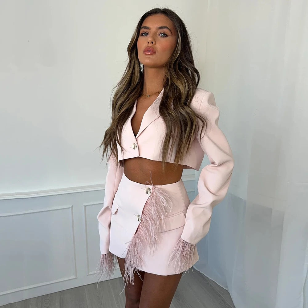 Feather Two piece Set Long sleeved Suit