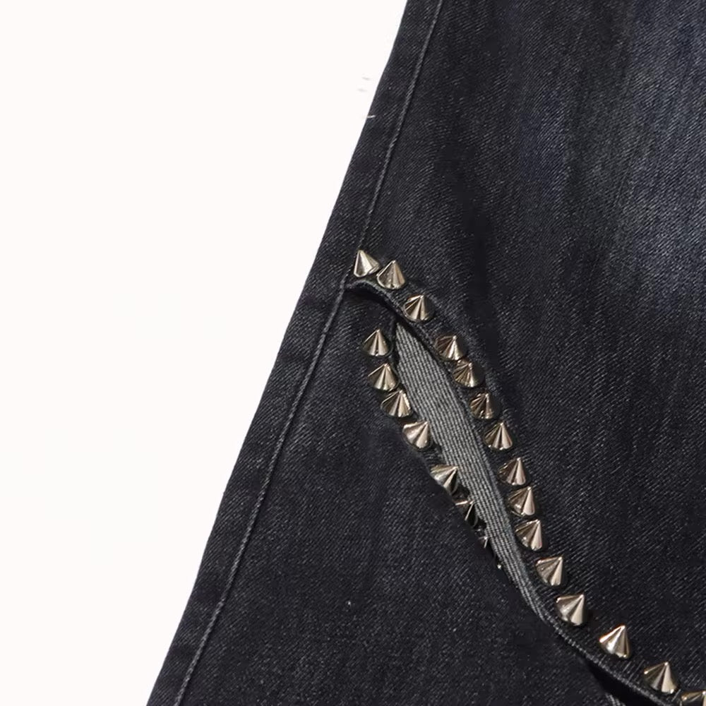 Baggy Wide Leg Rivet chain hollow out Streetwear Denim