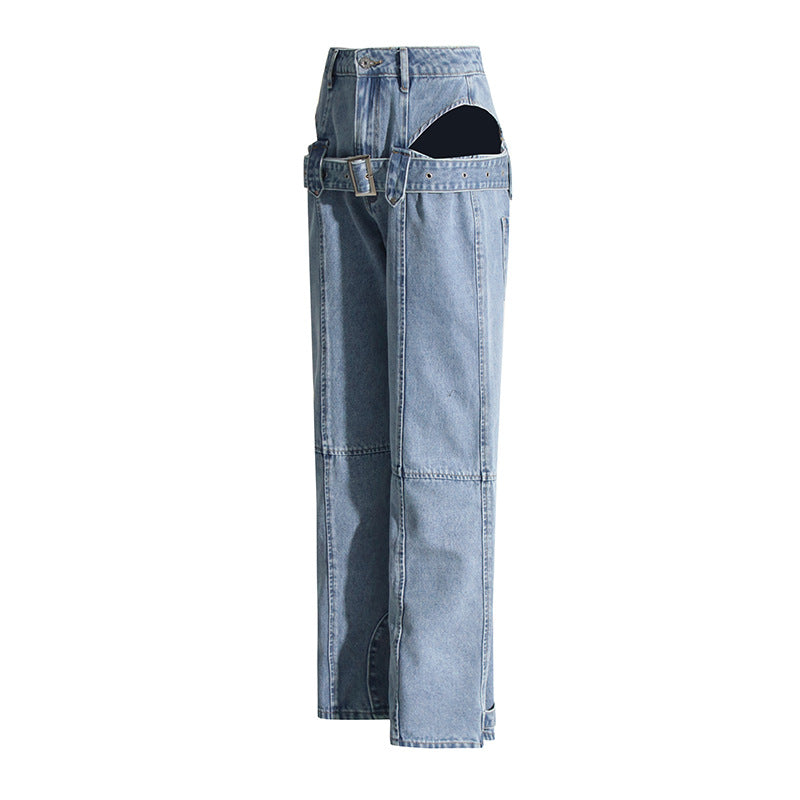 Leg Pants Overalls Trousers Washed Jeans