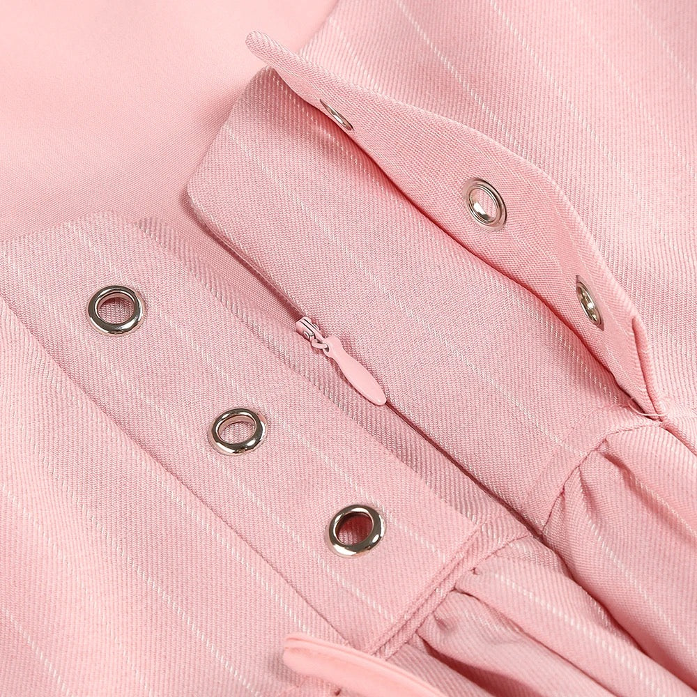 Pink Stripe A-line Diamond Sequins Long sleeved Sexy Mini Dress
